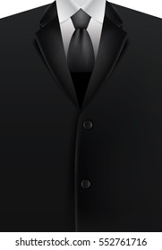 Black men suit and bow tie, realistic vector illustration