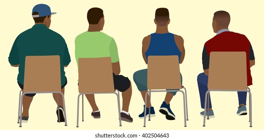 Black Men Viewed from Behind Sitting in Chairs 