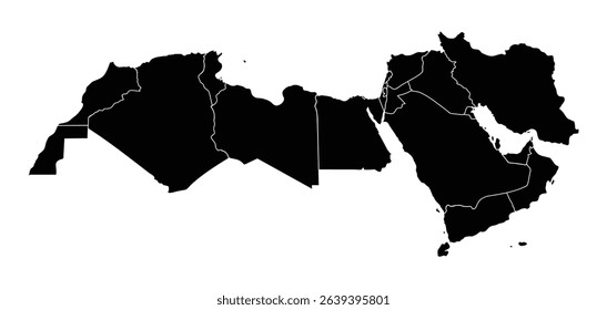 Black MENA region map with country borders