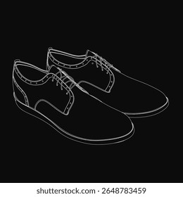 Black men's shoes stand out against a dark background with crisp white outlines. The sleek design highlights modern style and sophistication. Perfect for fashion concepts or minimalist branding.