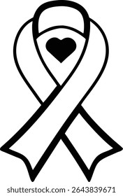Black mental health awareness ribbon icon vector outline design with transparency