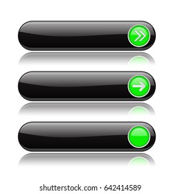 Black menu buttons with green tags. Vector 3d illustration isolated on white background