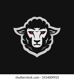 Black merino sheep head sport mascot design character for gaming team or college club, modern cartoon style Illustration design of goat head isolated on black background.