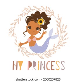 Black mermaid with sunflower. My princess
