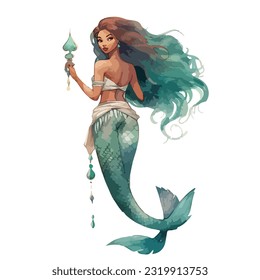 Black mermaid in watercolor illustration