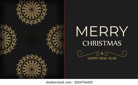 Black merry christmas brochure with abstract orange pattern