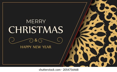 Black merry christmas brochure with vintage orange pattern