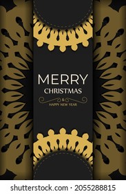 Black Merry Christmas Greeting Card Template with Luxurious Orange Ornament