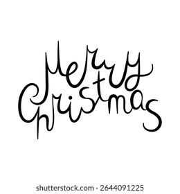 Black Merry Christmas lettering isolated on white background. Hand-written text print for holiday cards, seasonal banners, flyers, posters, party invitations