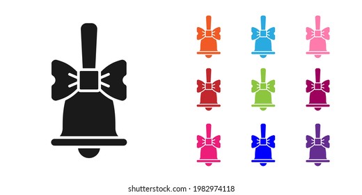 Black Merry Christmas ringing bell icon isolated on white background. Alarm symbol, service bell, handbell sign, notification. Set icons colorful. Vector