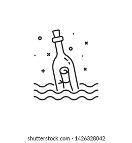 black message bottle thin line icon. concept of rescue survivors or request for help. flat stroke trend modern minimal linear logotype graphic lineart art design isolated on white background