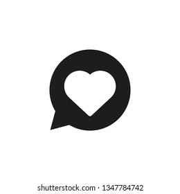 Black message bubble symbol with heart vector illustration. Flat design icon. Isolated.