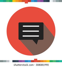 Black message icon in a red circle with a long shadow and white lines.