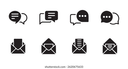 Black message, mail icon vector. Chat message icon set, Chat speech bubble, Social media message. Vector illustration eps 10