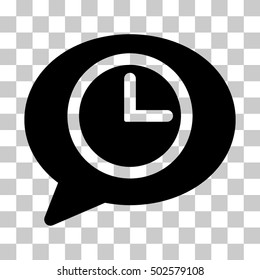 Black Message Time toolbar pictogram. Vector pictogram style is a flat symbol on chess transparent background.