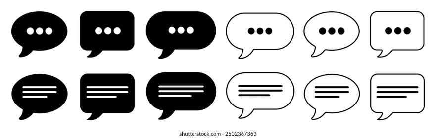 Black Message Vector Icons, Outline Chat Symbol, Text Box, Minimal Conversation illustration, Clip art, Vector stock