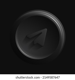 Black Messaging App Icon. Paper airplane Isolated 3D Button. Vector illustration