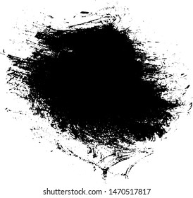 Black messy ink blot. Textured splatter isolated on white background.