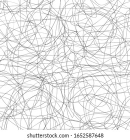 Black messy lines on white background. Vector seamless pattern. Abstract background for design. Gift wrap