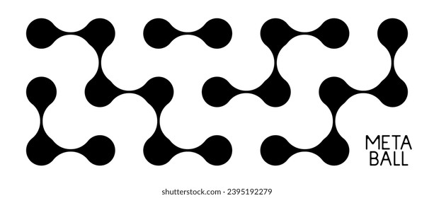 Black metaballs set. Liquid connected dots. Morph blobs pattern collection. Thin integration abstract concept. Circles design elements bundle for logo, icon, tag, emblem, poster. Vector illustration