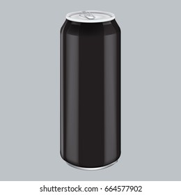 Black Metal Aluminum Beverage Drink. Mockup for Product Packaging. Energetic Drink Can 500ml, 0,5L. Illustrated vector