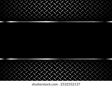 Black metal background with diamond plate texture pattern, vector illustration.