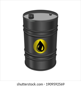 Black metal barrel isolated on white background. Concept of the financial crisis on the oil market. 200L Industrial Oil Barrel. Single black barrel, vector illustration. 3D rendering.