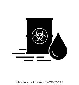 Black metal barrel with nuclear waste. Radioactive pollution icon. isolated on white background