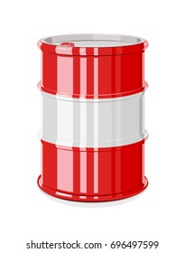 Black metal barrel for oil.  Equipment for transportation fuel.  Isolated white background. Vector illustration.