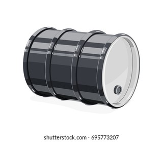 Black metal barrel for oil, isolated white background. Vector illustration.