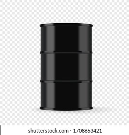 Black metal barrel with oil vector illustration isolated on transparent background