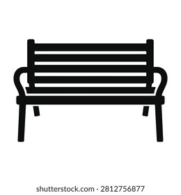 Black metal bench with armrests on white background