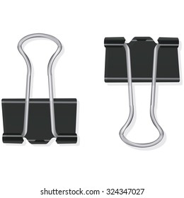 Black metal binder clips. Vector.