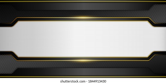 Black metal carbon texture with golden line vector background