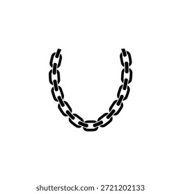 Una cadena de metal negro con Enlaces entrelazados forma una U sobre un fondo blanco.