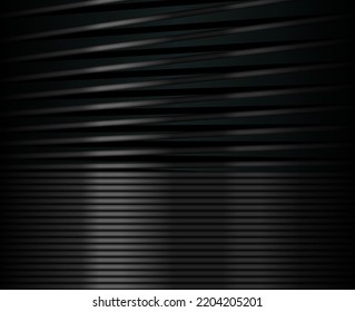 Black metal compressed spring straight line background. Plastic black enamel texture banner. Abstract tech industrial background