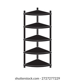 Unidade de prateleira de canto de metal preto com cinco camadas triangulares