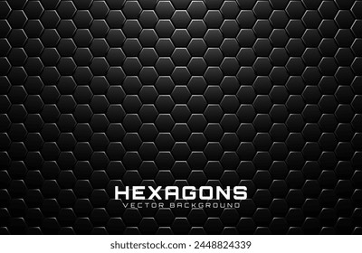 Black Metal Dragon Scales Texture. Very Strong Carbon Sci-Fi Material. Honeycomb Dark Pattern Background. Vector Illustration.