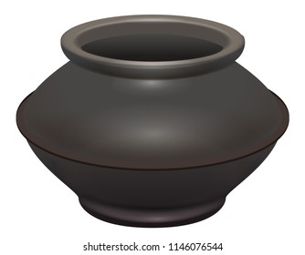 Black metal empty pot isolated vector illustration. 3d cartoon