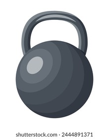 Black metal fitness kettlebell. Circle weight with handle. Sport weight, gym equipment, training, exercise and workout. Vector illustration in flat style