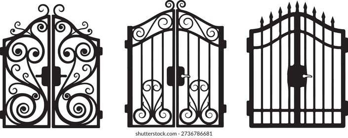 Black metal gate with scrollwork and spikes gates metal gates wrought iron gates gate scrollwork
