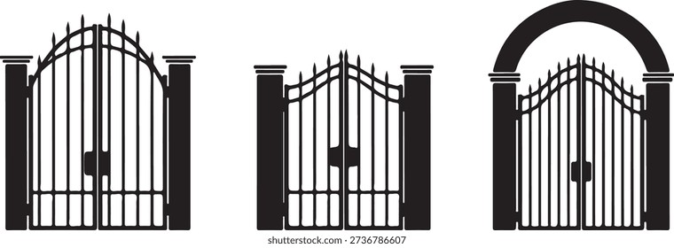 Black metal gates with pointed tops and pillars black gates