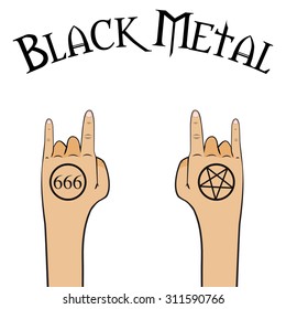 black metal gestures hand devil anarchy middle finger rock icons illustration antisocial attitude