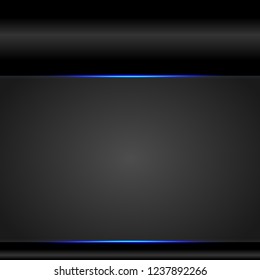 Black metal with glowing blue light under metal plate on header and footter