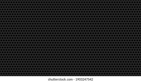 Black metal grill texture steel background. Perforated metal sheet. Black technical background. 3D realistic vector illustration.