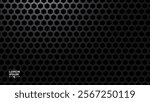 Black Metal Hexagon Grid Steel Background. Hexagonal Holes Perforated Sheet Metal or Carbon Fiber Texture. New Strong Nanomaterial Technology Abstract Vector Illustration.