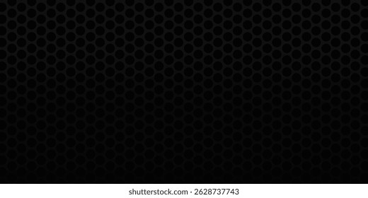 Black Metal Hexagon Grid Steel Background. Hexagonal Holes Perforated Sheet Metal or Carbon Fiber Texture. New Strong Nanomaterial Technology Abstract Vector Illustration.
