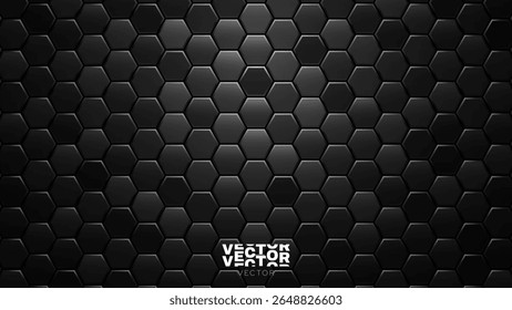 Black Metal Hexagon Grid Steel Achtergrond. Hexagonale plaatstructuur of koolstofvezeltextuur. Nieuwe Sterke Nanomaterial Technologie Abstracte Vector Illustratie. 