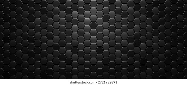 Textura de patrón hexagonal de metal negro. Fondo de hexágonos realistas. Ilustración vectorial.
