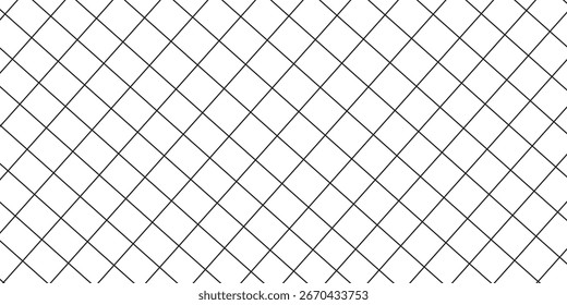 Black metal mesh seamless pattern vector illustration. Metal grid pattern. Silhouette Steel wire Chain link Fence Pattern. Grid, mesh, lattice background with rhombus, diamond shapes.